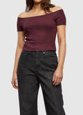 Comfortable Urban Classics women's T-shirt, stretch rib knit, with cotton, Bordeaux red