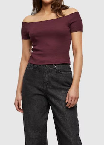 Comfortable Urban Classics women's T-shirt, stretch rib knit, with cotton, Bordeaux red