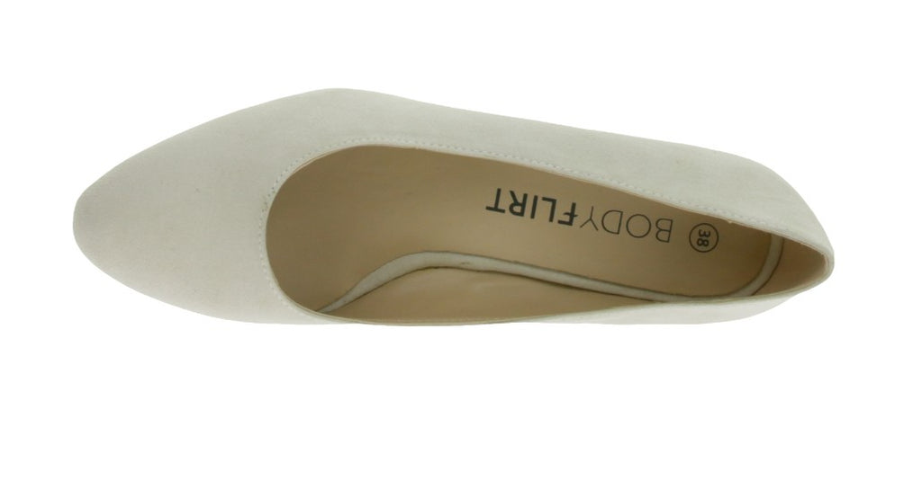 zeitlose Damen Pumps in Veloursleder-Optik Business-Schuhe mit Blockabsatz Beige