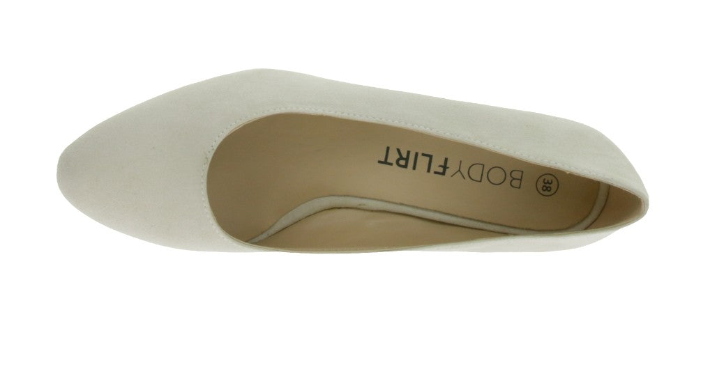 zeitlose Damen Pumps in Veloursleder-Optik Business-Schuhe mit Blockabsatz Beige
