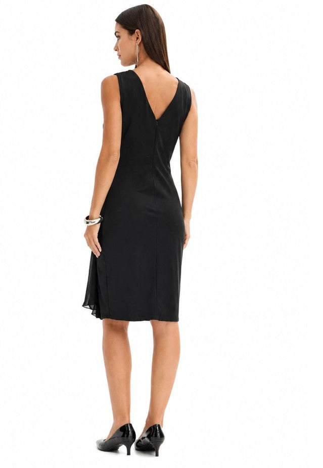 Schickes Damen Kleid mit Strasssteinen Abend-Kleid Cocktail-Kleid ärmellos - Schwarz