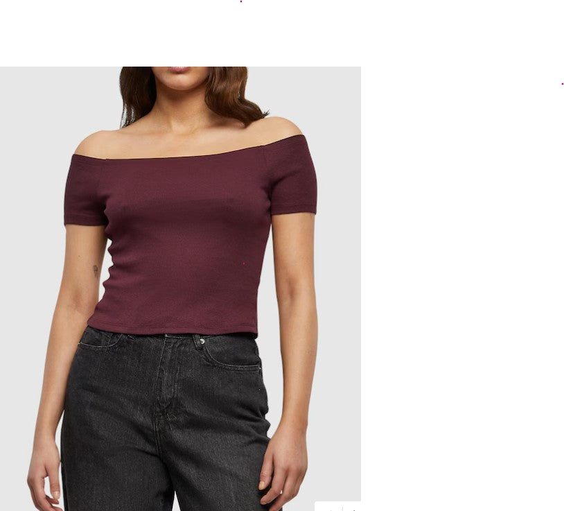 Comfortable Urban Classics women's T-shirt, stretch rib knit, with cotton, Bordeaux red